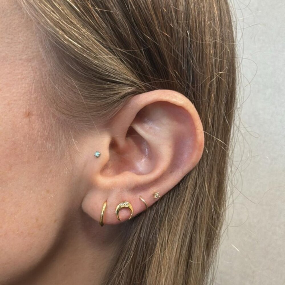 The Eva Gold sterling silver stud earrings crescent moon cz studs